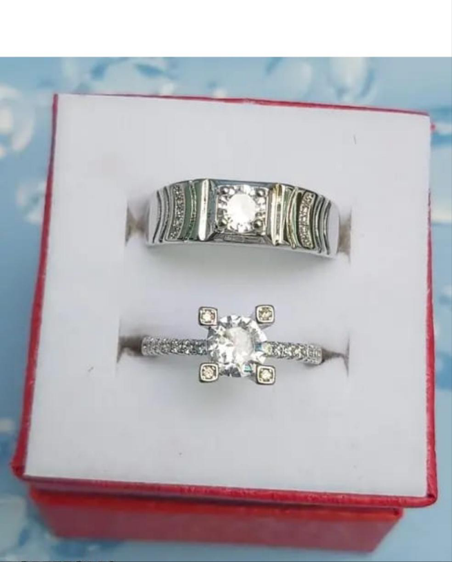 Charming Silver Plated Zircon Couple's Ring - 2 Pcs