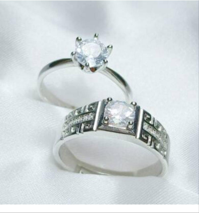Charming Silver Plated Zircon Couple's Ring - 2 Pcs