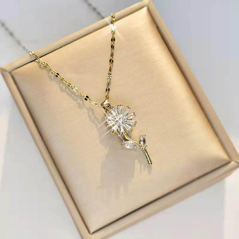 Sunflower Design Gold Plated Zircon Pendant.