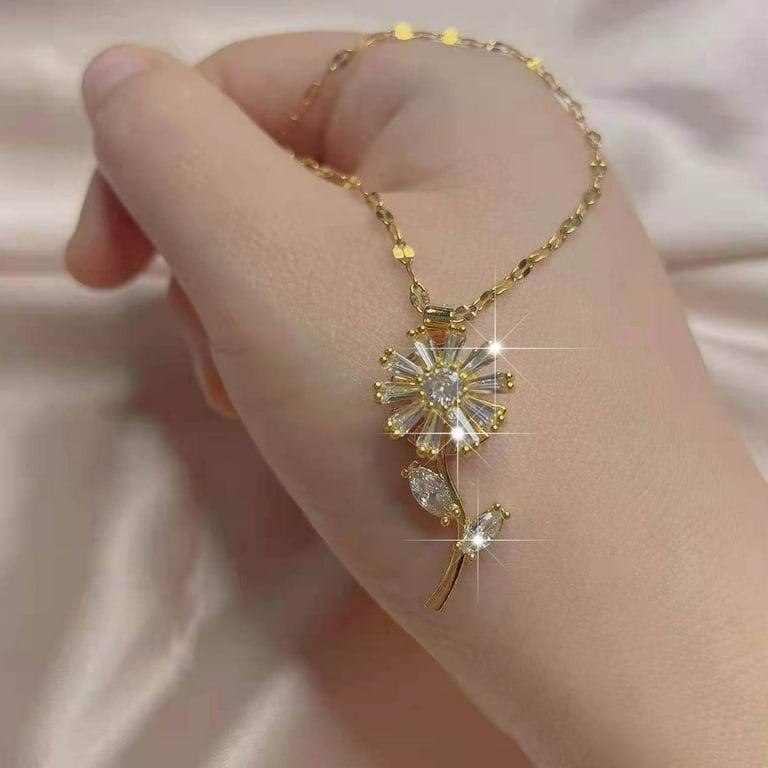 Sunflower Design Gold Plated Zircon Pendant.