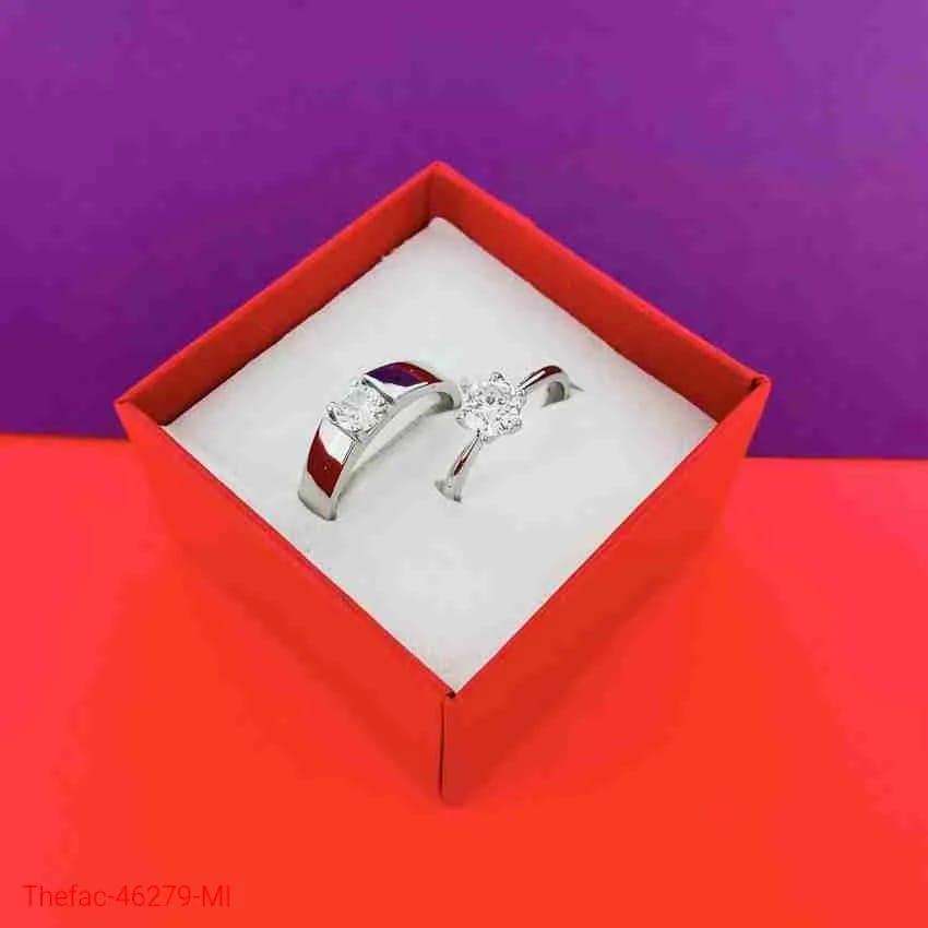 Charm Couple's Ring Set- silver plated 2 PCs