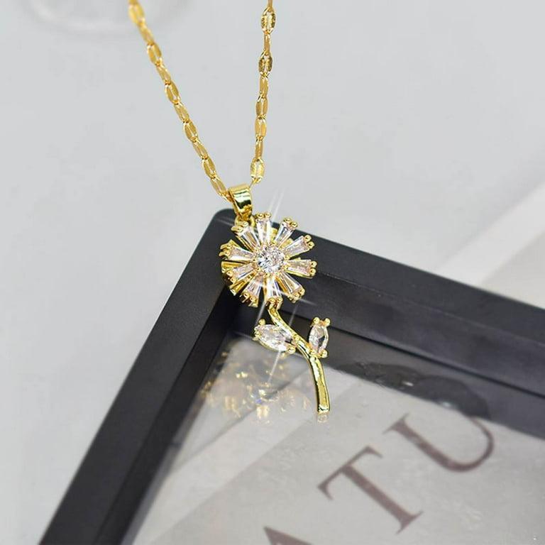 Sunflower Design Gold Plated Zircon Pendant.