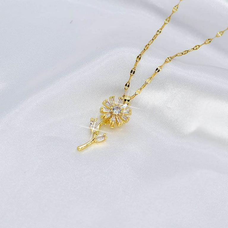 Sunflower Design Gold Plated Zircon Pendant.